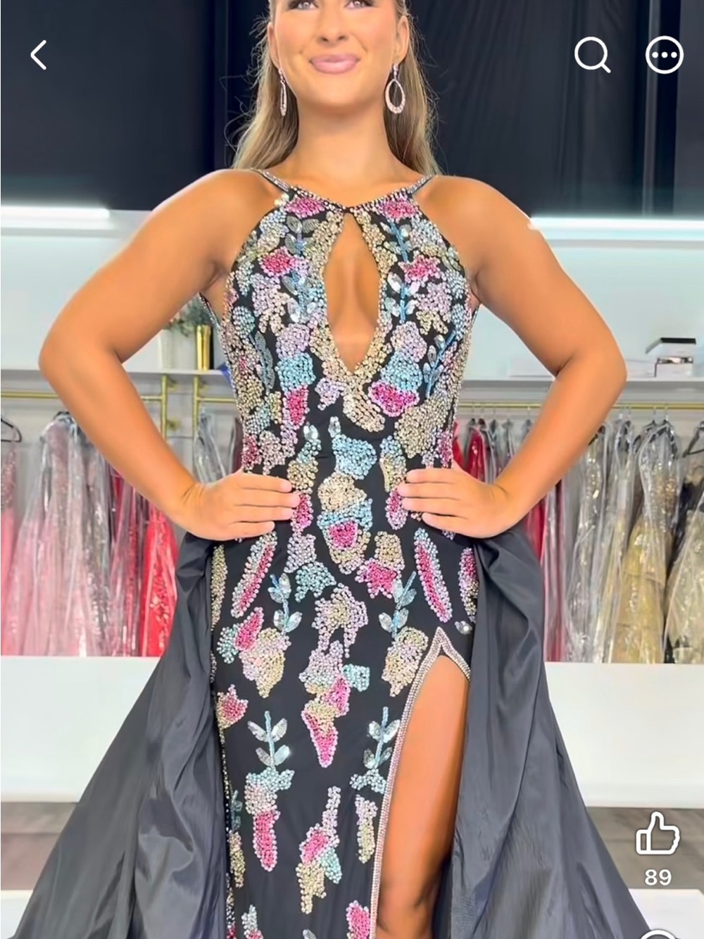 Jovani Black Embellished Halter Evening Dress with Pink & Blue Accents